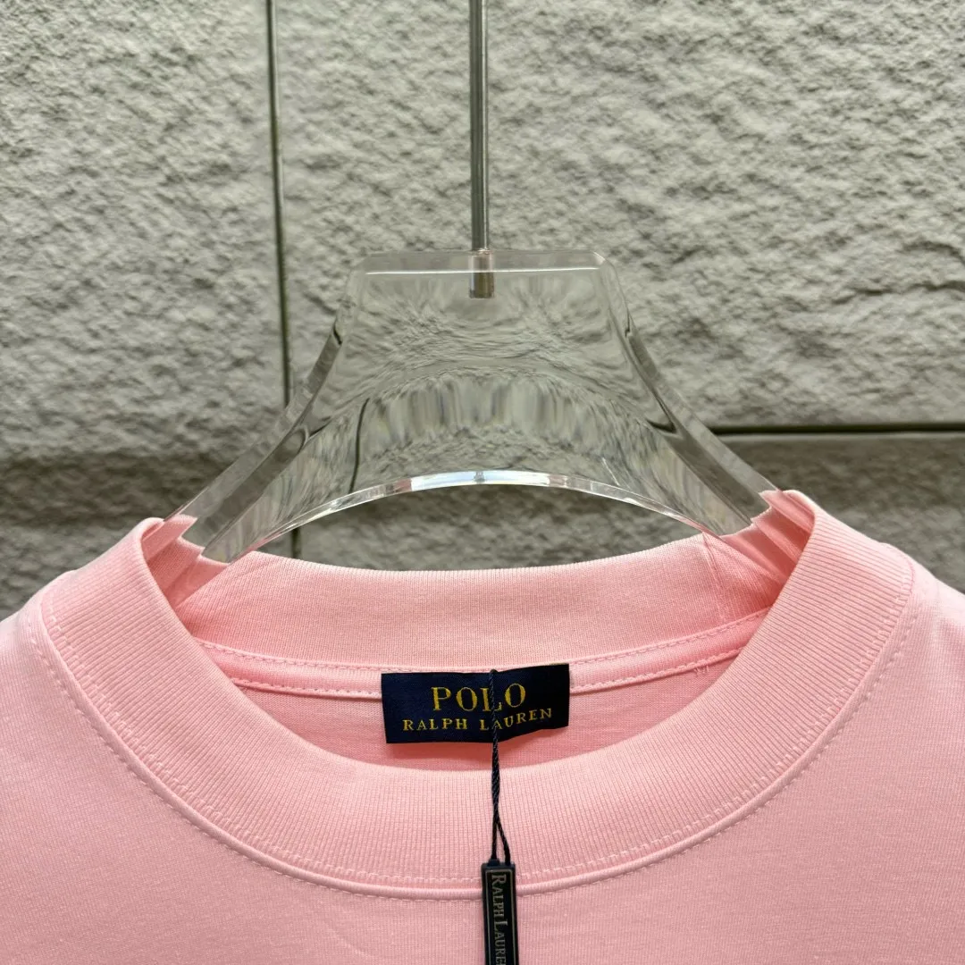 🅿️180 Polo* Ralph Lauren 2025 spring and summer new style Classic pony embroidery Customized double yarn plain cotton fabric Short-sleeved T-shirt Unisex Size: S (90-130 catties) M (120-150 catties) L (140-165 catties) XL (160-180 catties) XXL (180-210 catties) Color: black white light pink light blue